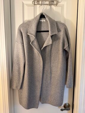 Light Gray Open-Front Wool-Blend Coatigan